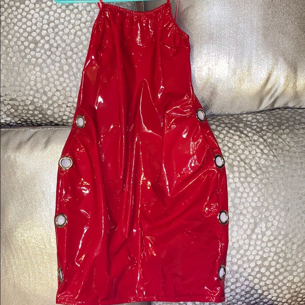 Red leather dress